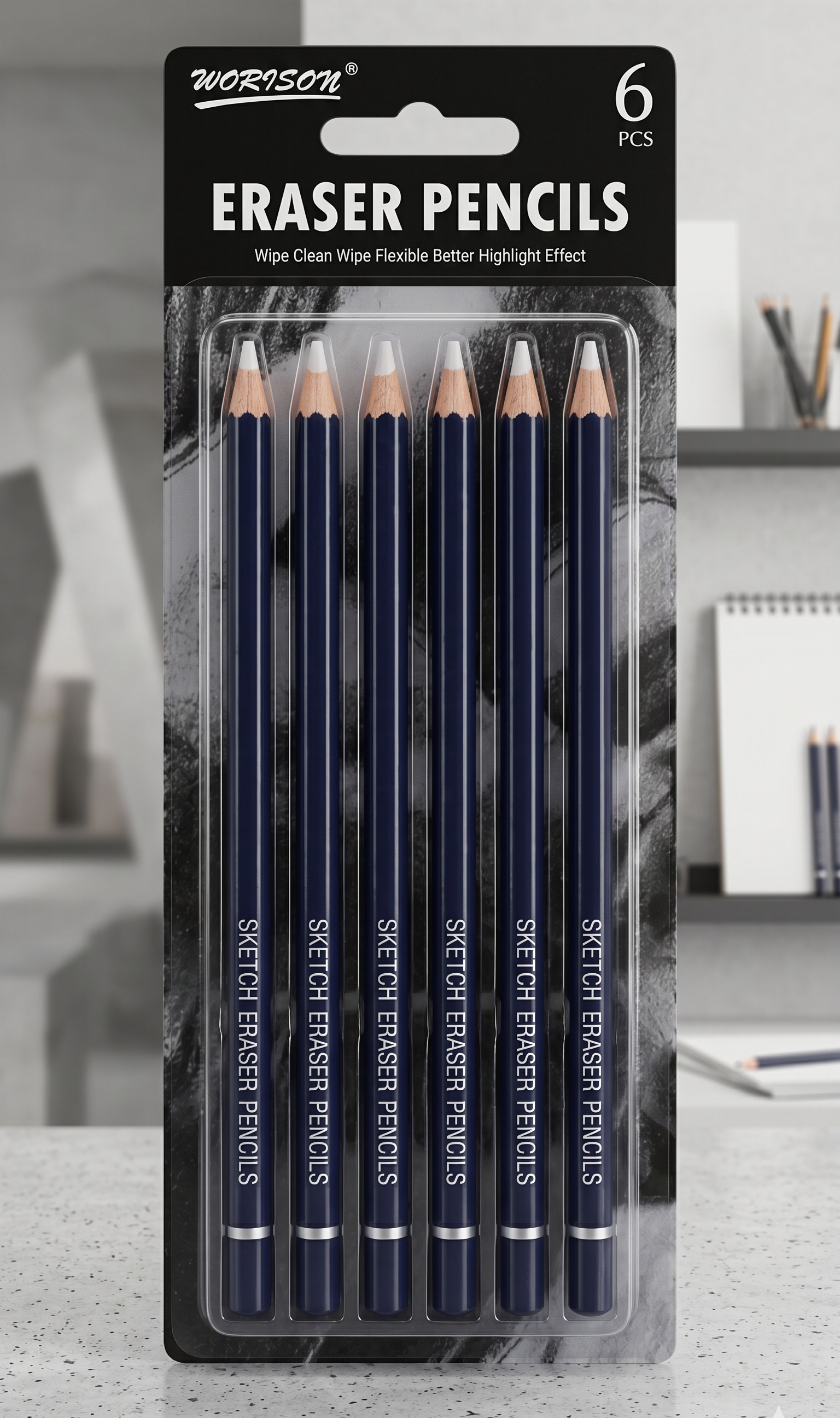 Worison Quality 6 pieces stretch Eraser Pencil