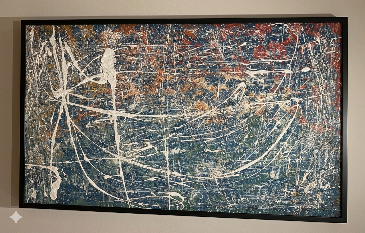 134.62cm x 100.33cm black frame wooden canvas stretch