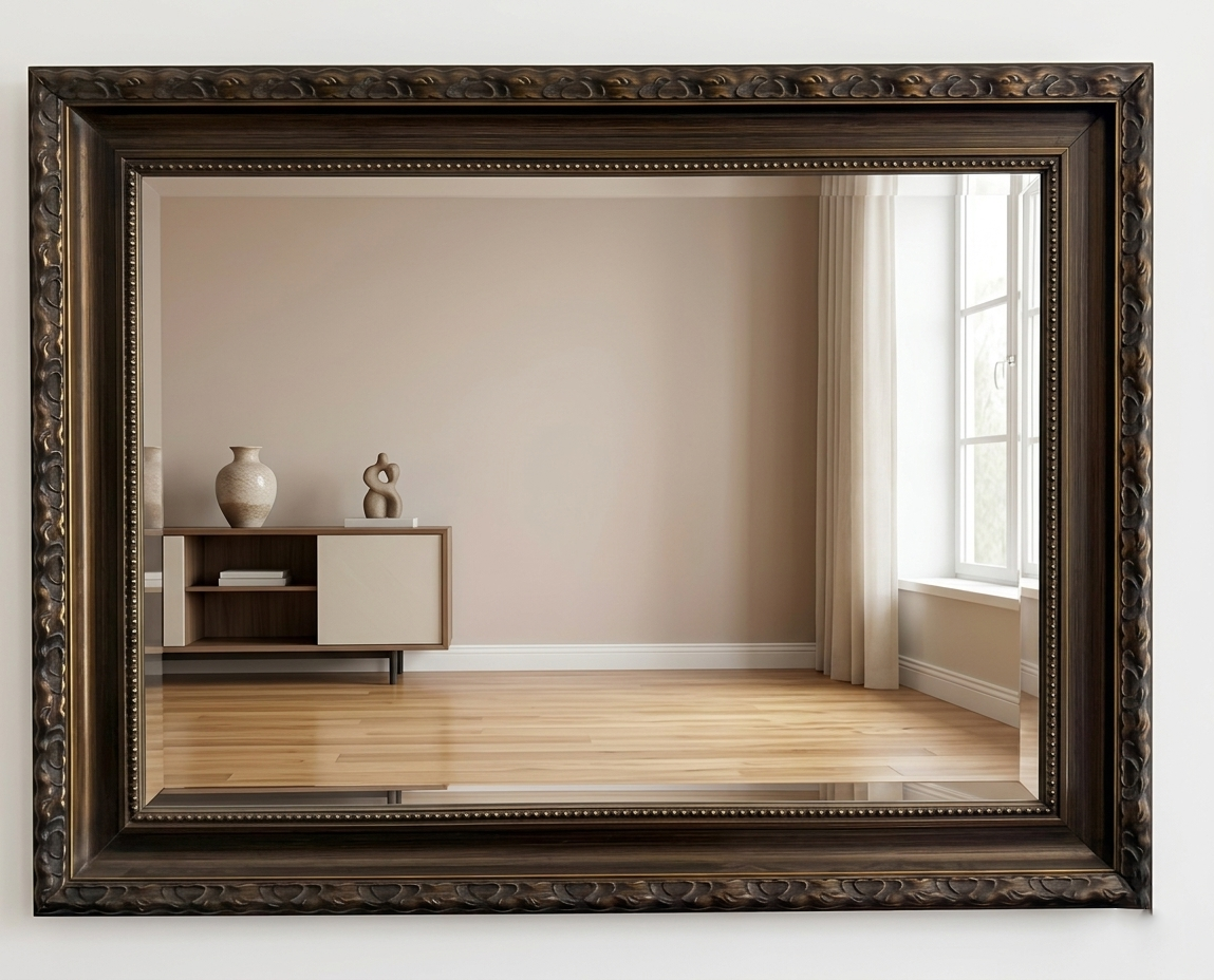 85.09cm x 58.42cm wooden frame mirror