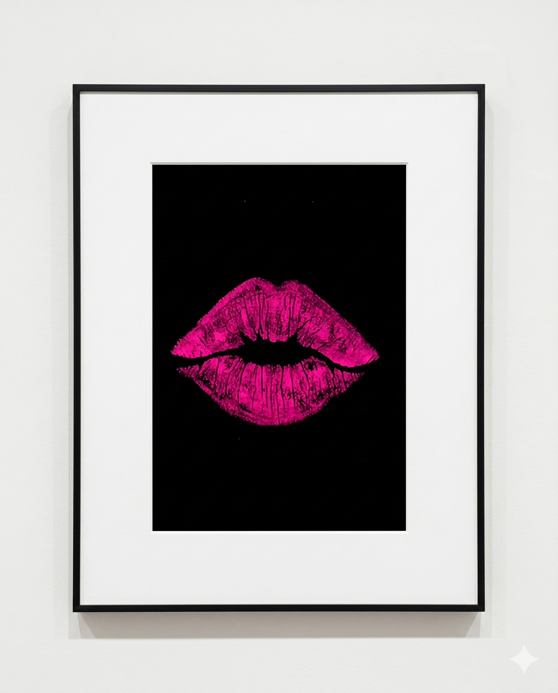 Thin black interior decor framed picture with matte and perspex .