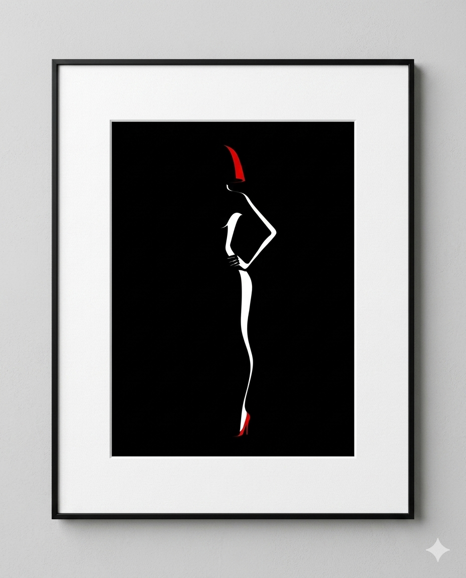 Black thin interior décor framed print with matte and perspex