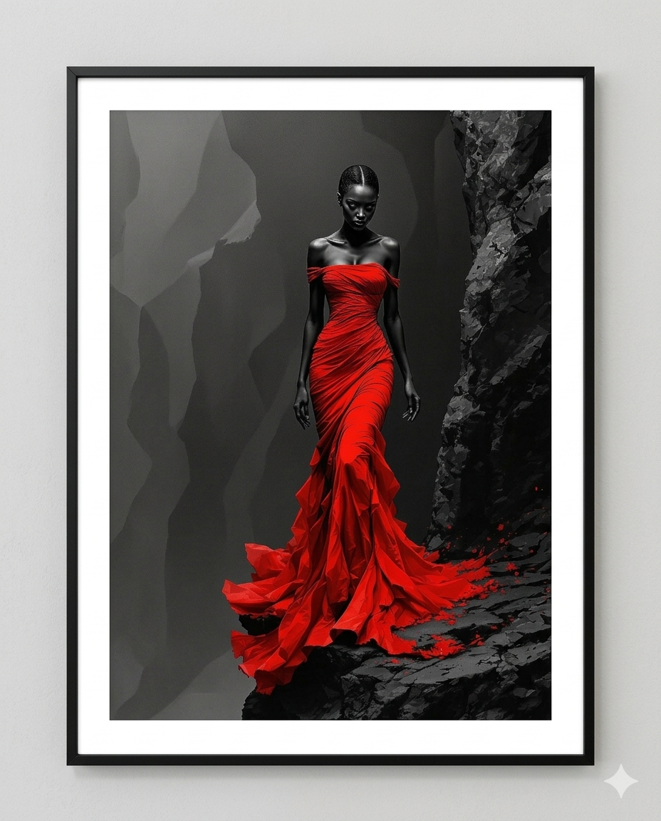 Black thin interior decor framed print with matte and perspex