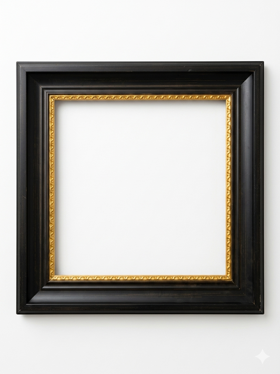 Matte Black With Golden / Gilded Inner lip Wooden frame