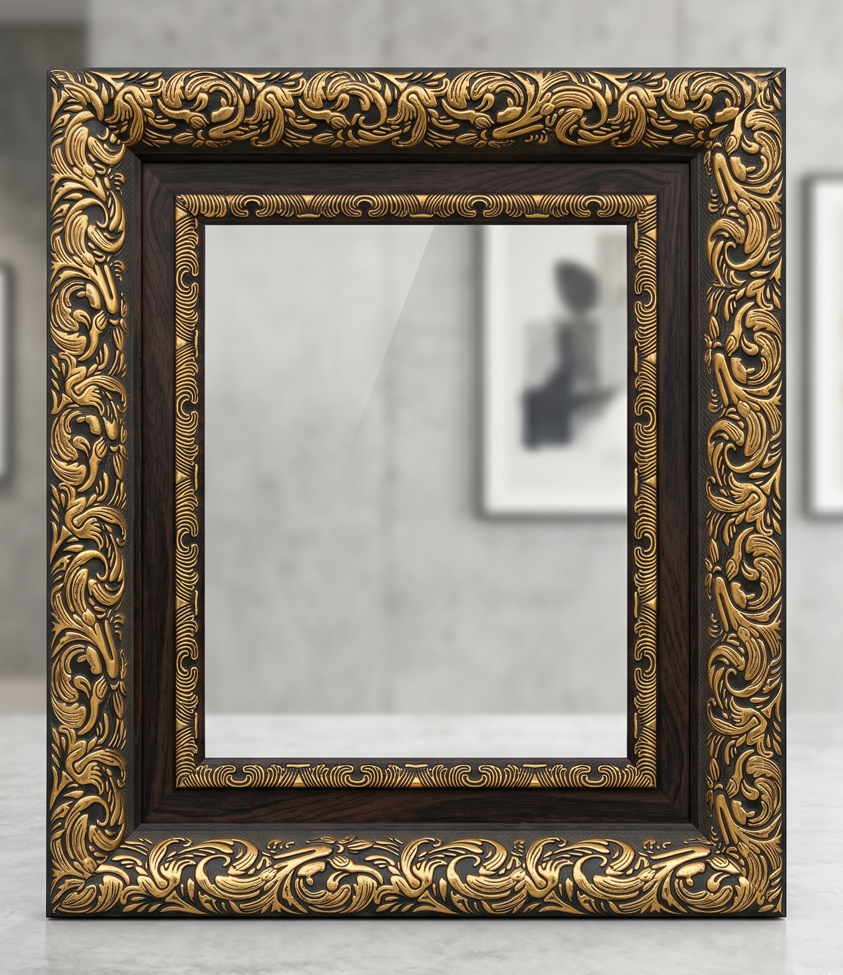 Ornate Dark Wood/ Gold Fibre Frame