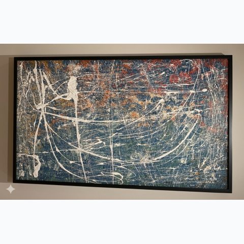 134.62cm x 100.33cm black frame wooden canvas stretch