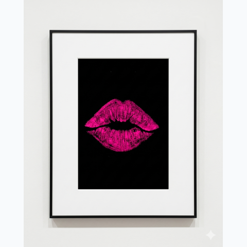 Thin black interior decor framed picture with matte and perspex .