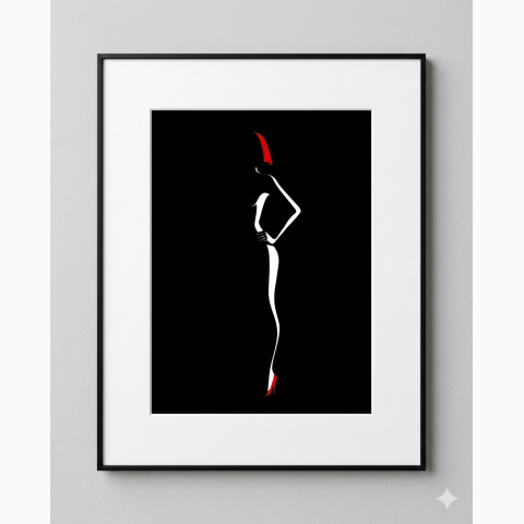Black thin interior décor framed print with matte and perspex