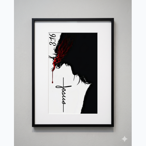 Black thin interior decor framed print with matte and perspex
