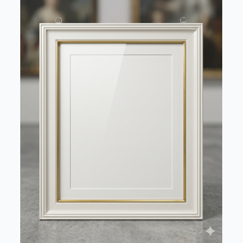Cream White and Bright Gold Fibre Frame.